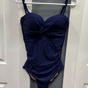 NWT.Navy Tied-Front One-Piece Swimsuit